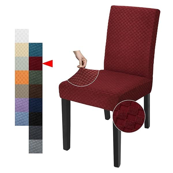 YEMYHOM 2 Packs Checkered Dining Chair Slipcover Stretch Covers for Dining Room Restaurant Kitchen Party Christmas Wine Red