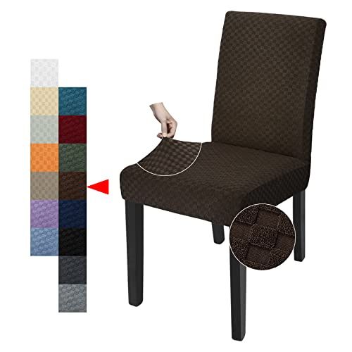 YEMYHOM 6 Pack Checkered Dining Chair Slipcovers Stretch Furniture Protectors for Dining Room Restaurant Kitchen Party Dark Coffee