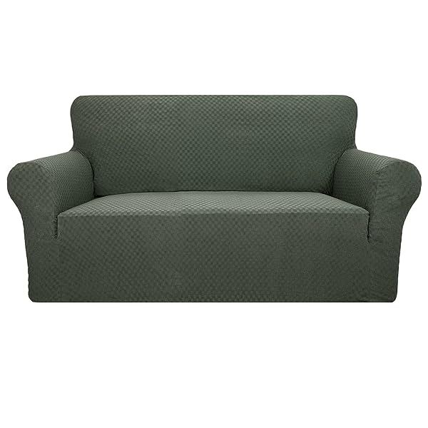 YEMYHOM High Stretch Jacquard Couch Cover for 2 Cushion Sofa Pet Proof Non Slip Furniture Protector Light Blue