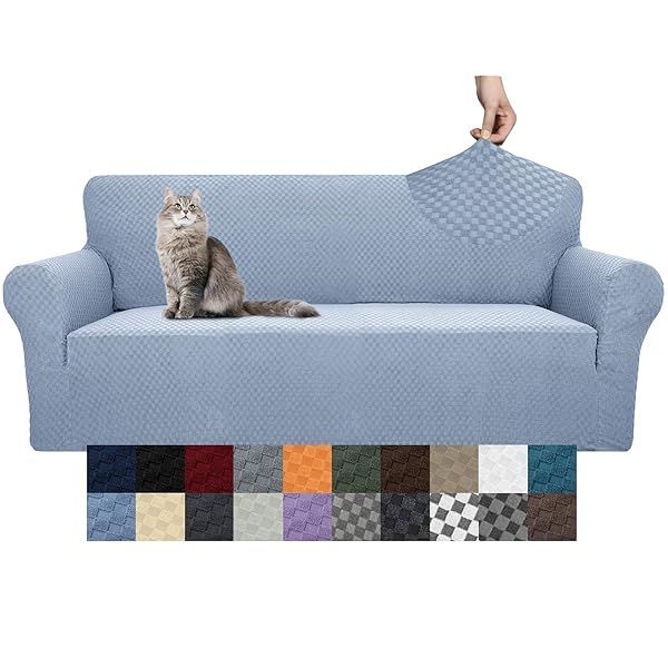 YEMYHOM High Stretch Jacquard Couch Cover for 3 Cushion Sofa Pet Proof Non Slip Furniture Protector Large Light Blue