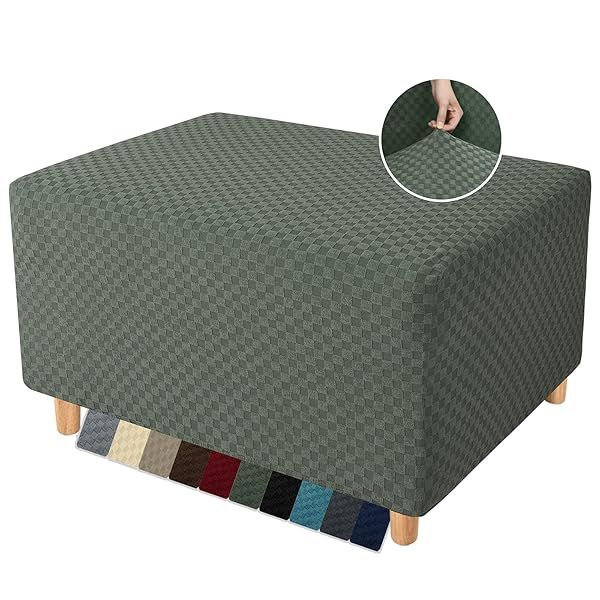 YEMYHOM Light Blue Ottoman Cover Jacquard Design High Stretch Removable Slipcover for Small Folding Storage Footstool