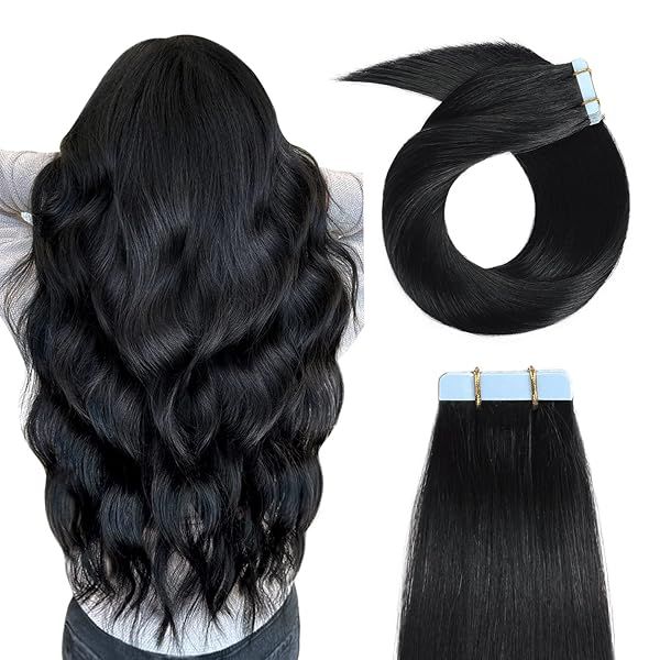 "YILITE 16" Jet Black Tape in Hair Extensions - 40g Silky Straight Real Human Hair (20pcs)"