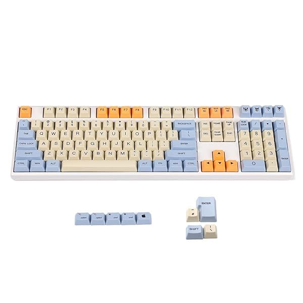 YMDK Blue Beige Orange Dye Sub 108 Key PBT Keycaps for 104 TKL 60% MX Switches - OEM Profile (Includes 4 ISO Keys)