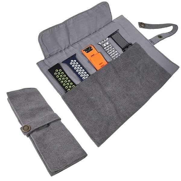 YOOSIDE Cotton Canvas Watch Band Organizer Case for Apple, Garmin & Samsung - Portable Storage Pouch in Grey & Goldenrod