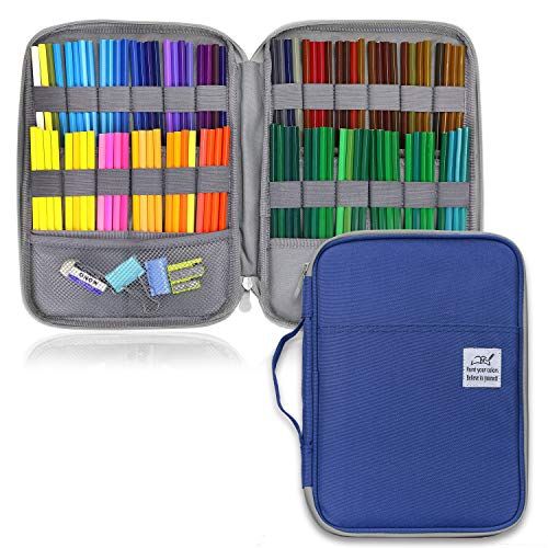 YOUSHARES 96 Slots Colored Pencil Case - Large Capacity Organizer for Artists & Students (Blue) - Perfect for Prismacolor & Gel Pens