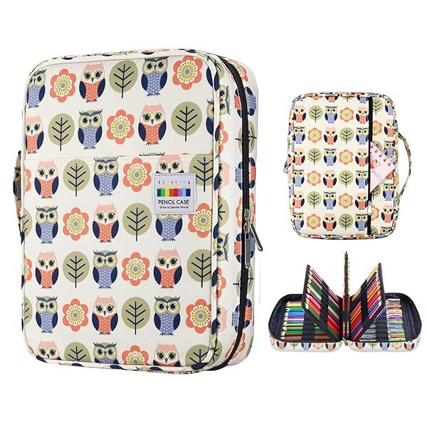 YOUSHARES 220 Slot Colored Pencil Case Organizer - Cartoon Owl Design for Prismacolor & Gel Pens