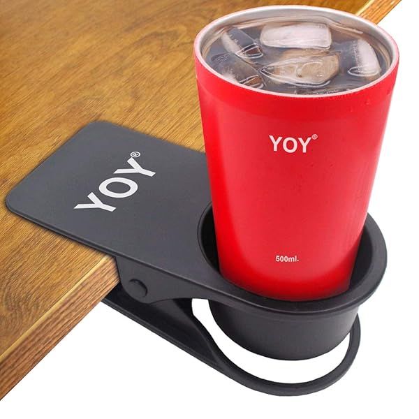 YOY Drink Cup Holder Clip - Versatile Desk & Table Beverage Holder for Home & Office - Black Design for Cups, Bottles & Mugs