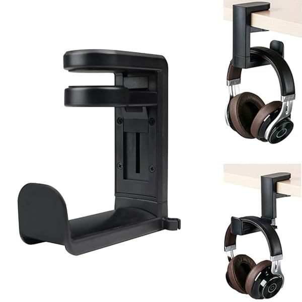 YTYKINOY Black 360 Degree Rotation Adjustable Headphone Stand Headset Hanger PC Gaming Headset Headphone Hook Holder Hanger Mount