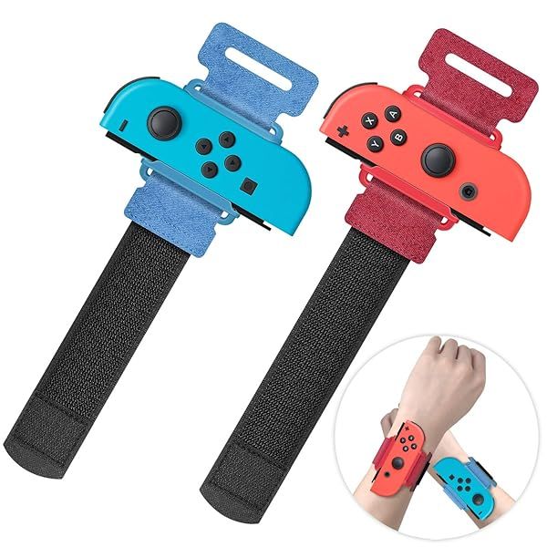 YUANHOT Adjustable Wrist Bands for Nintendo Switch Just Dance and Zumba 2 Pack Red Blue for Kids and Adults