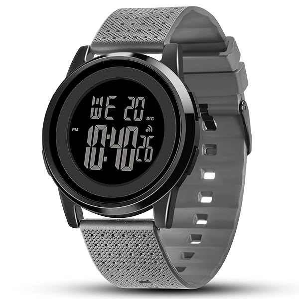 YUINK Ultra-Thin Digital Sports Watch Waterproof Stainless Steel Fashion Wrist Watch for Men and Women Black Grey L