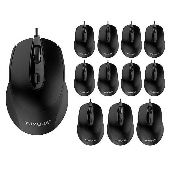 YUMQUA 12 Pack Wired USB Mouse - Silent Optical Mice for PC, Mac & Laptop | Adjustable DPI for Office & Classroom Use