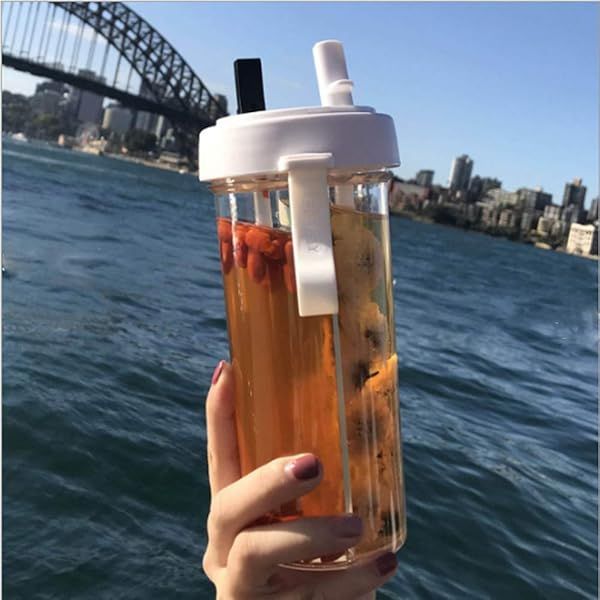 YYDSJFM Creative Water Cup 600ml Two Straws for Couples Ideal for Camping Hiking Travel and Office Use