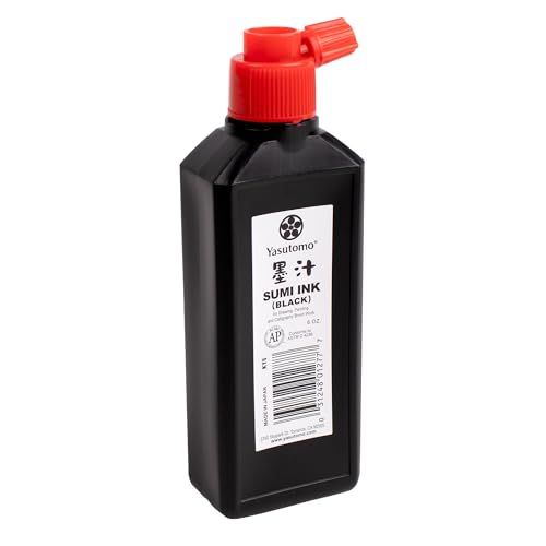 Yasutomo Bokuju 6oz Sumi Ink - Premium Black Liquid Ink for Calligraphy & Artwork with Japanese Brushes