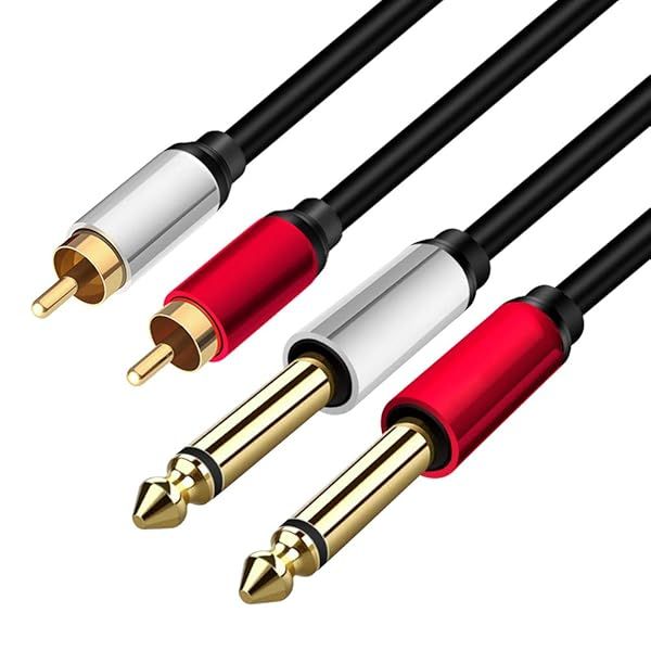 Yeung Qee 15ft 2 x 6.35 mm to 2RCA Cable Dual 1/4 inch TS Stereo Jack Male to 2 RCA Male Audio Splitter Adapter Black