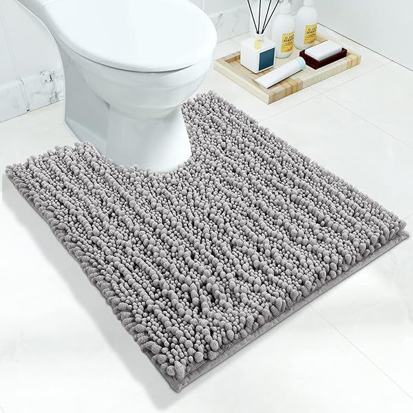 Yimobra U-Shaped Toilet Rugs 24x20 - Soft, Absorbent, Non-Slip Chenille Mat for Quick-Dry Bathroom Comfort in Grey