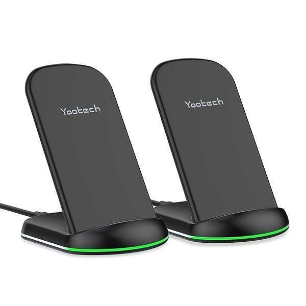 Yootech 2 Pack Wireless Charger - 10W Fast Charging Stand for iPhone 16/15/14/13/SE & Galaxy S22/S21/S20 - No AC Adapter Needed