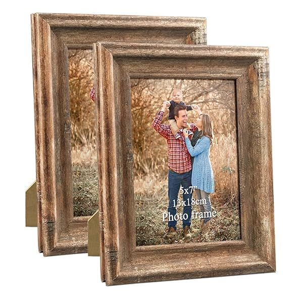 ZBEIVAN 2-Pack Vintage 5x7 Picture Frames - Rustic Brown Family Art for Tabletop & Wall Display