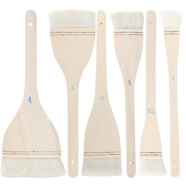 ZEONHEI 6 PCS Hake Brush Set - Soft Goat Hair Brushes for Watercolor & Pottery Painting with Wooden Handles