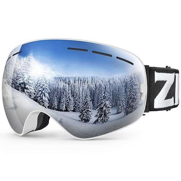 ZIONOR X Ski Goggles for Men & Women - OTG Design, UV Protection, Anti-Fog, Spherical Detachable Lens (VLT 9%, White Frame, Revo Silver)