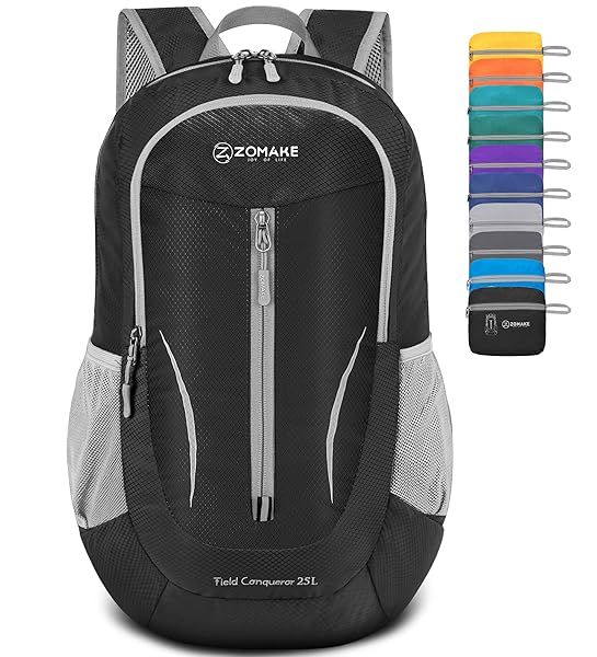 ZOMAKE 25L Ultra Lightweight Packable Backpack - Water Resistant Folding Daypack for Travel & Hiking (Black)