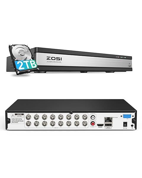 ZOSI 16-Channel H.265+ 1080P DVR for Security Cameras - Remote View, Motion Detection & 2TB Storage