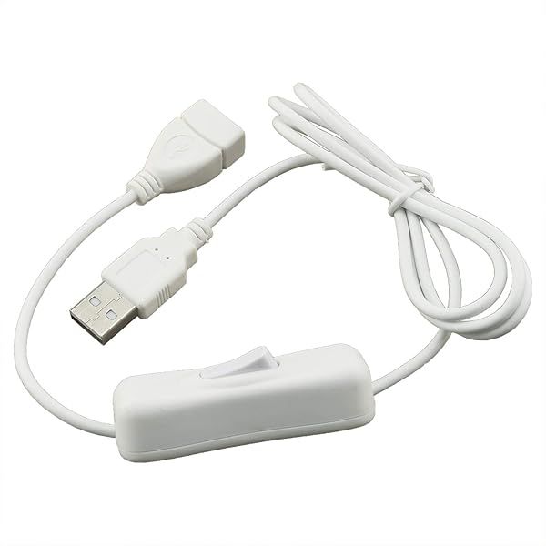 ZRM&E USB Extension Cable with Switch 28AWG White Male to Female for Headset Data Transmission and Small Electrical Appliances Power