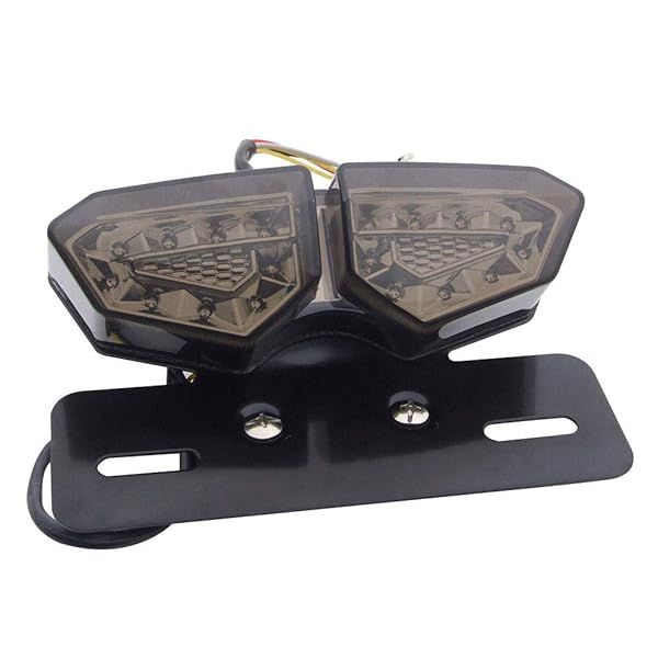 ZYTC Motorcycle LED Tail Light Motorbike Integrated Running Brake Stop Light Smoked Lens Turn Signals Lamp Black with License Plate Bracket for