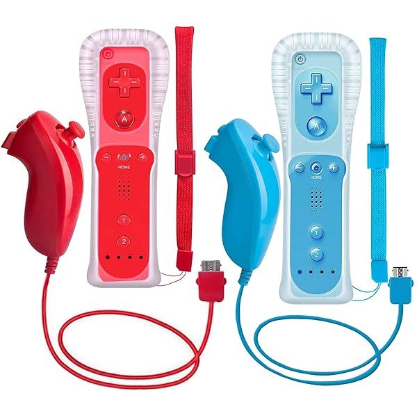ZeroStory Wii Controller and Nunchuck 2 Pack for Wii and Wii U with Silicone Case and Wrist Strap Red and Blue