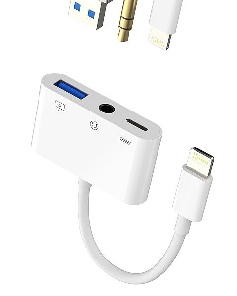 Zoyuzan 3-in-1 USB Adapter: Lightning Connector for Camera, Card Reader & Headphones - Fast Bidirectional File Transfer