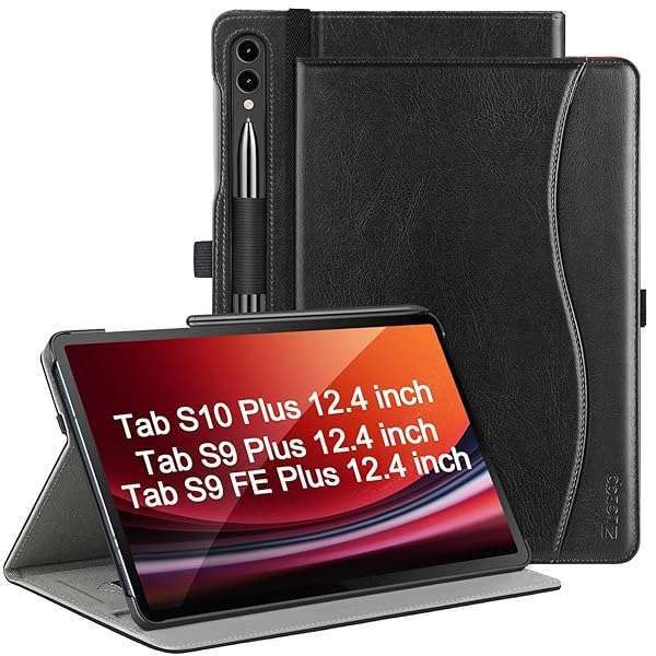 ZtotopCases Premium PU Leather Case for Samsung Galaxy Tab S10+/S9+/S9 FE+ 2024 - Hand Strap, Front Pocket, S Pen Holder