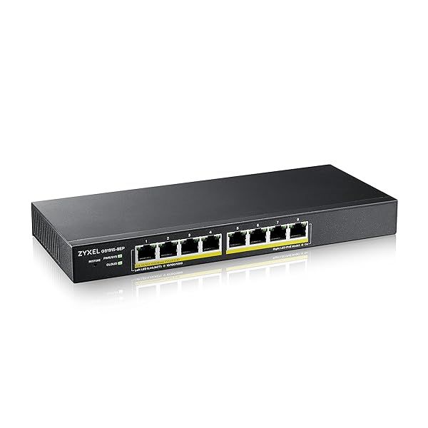 ZyXel 8-Port PoE Switch GS1915-8EP: Managed Gigabit Ethernet with 60W PoE+, Nebula Cloud, Desktop/Wall Mount