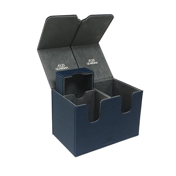 AEGIS GUARDIAN Card Deck Box with Dice Tray for MTG Holds 150 Sleeved Cards PU Leather Strong Magnet Storage Case Blue