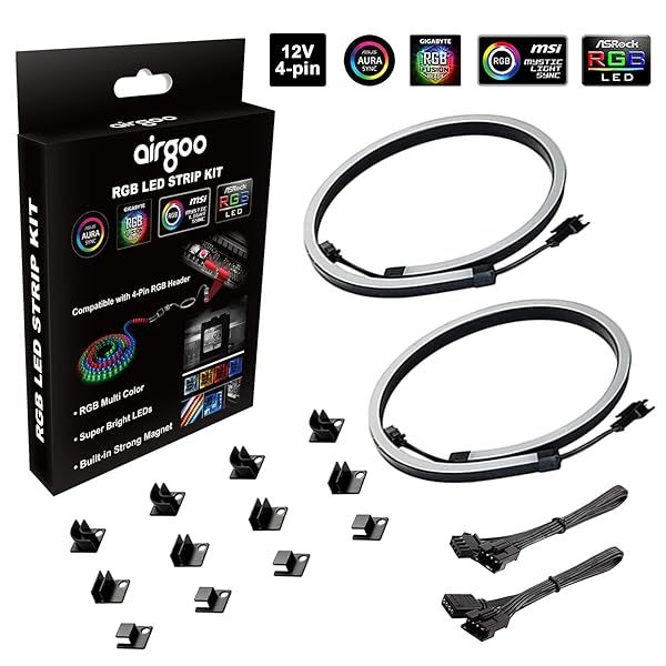 Airgoo NEON RGB LED Strip for PC - 48 LEDs, 2x15.7in, Easy Install with Magnetic Brackets, Perfect for 12V 4Pin Motherboards