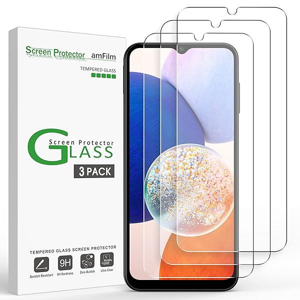 amFilm 3 Pack Tempered Glass Screen Protector Compatible with Samsung Galaxy A14 5G 6.6" with Easy Installation Kit, Case Friendly, Bubbles-Free