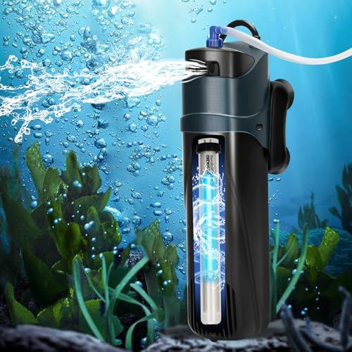 Aquarium Filter UV for 20-75 Gallon 200GPH Fish Filter with 5W Double Light for Turtle Tank Saltwater Freshwater Algae Removal