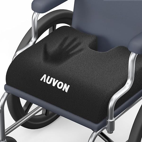 AUVON Wheelchair Seat Cushion 18x16x3 for Sciatica Back Pain Relief Memory Foam Pressure Relief Cushion with Removable Strap Waterproof Fabric