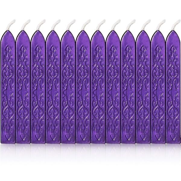 Bememo 12 Pieces Purple Sealing Wax Sticks with Wicks for Antique Fire Manuscript Stamp