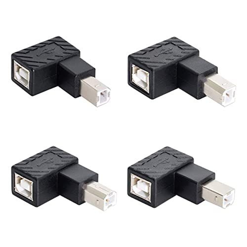 Cablecc 4Pcs USB 2.0 B Type Male to Female Extension Adapter 90 Degree for Disk Scanner Horizontal Vertical Angled