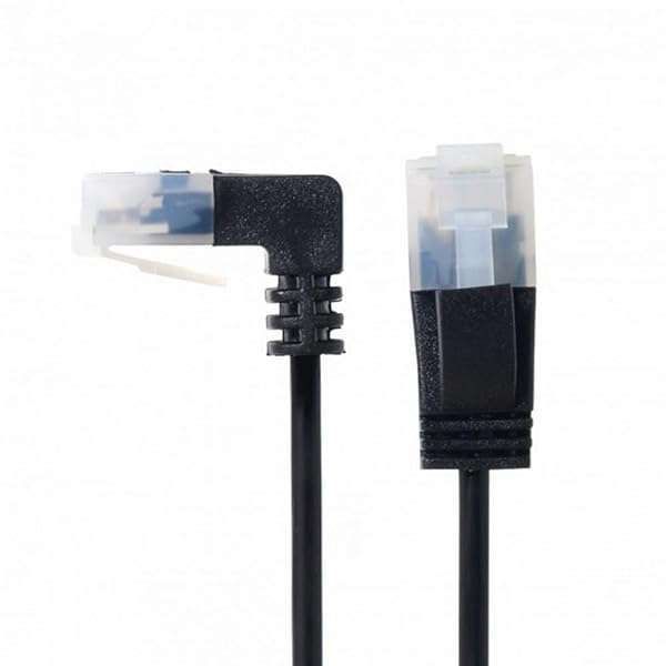 Ultra Slim Cat6 Ethernet Cable 90 Degree RJ45 - 2M Down Angled UTP Patch Cord for Laptop, Router & TV Box
