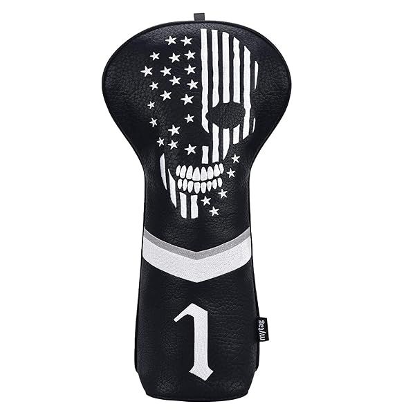 Caiobob Mytag Golf Skull Skeleton Head Cover Black Leather Set for Driver Fairway Wood Hybrid 1pc Driver Cover