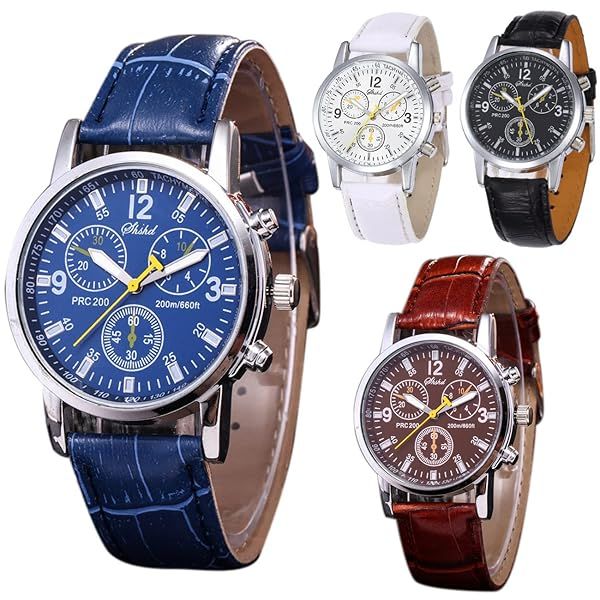 CdyBox Wholesale 4 Pack Men Leather Fashion Quartz Wrist Watches Casual Dress Style