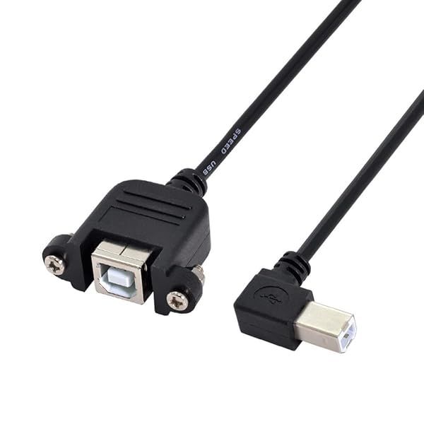 chenyang CY USB 2.0 Type B Male to Type B Female Extension Cable with Screws for Panel Mount 50cm 90 Degree Left Angled
