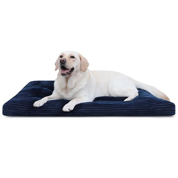 Washable Extra Large Dog Crate Bed Deluxe Thick Flannel Fluffy Comfy Anti-Slip Pet Sleeping Mat 41 x 27 Inch Blue