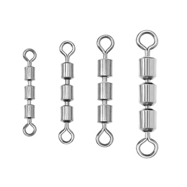 eMagTech 40PCS Fishing Swivels High Speed 3 Roller Swivels Triple Swivels Leader Lure Connector Catfish Rig Bead Chain Swivels Fishing Accessories