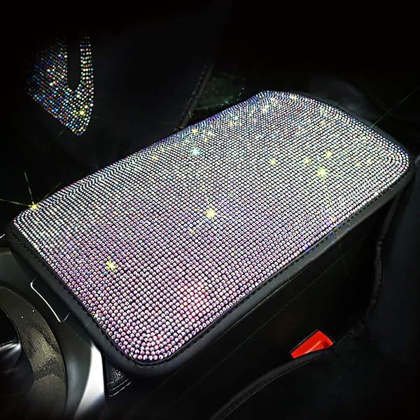 Auto Center Console Pad Crystal Bling Car Armrest Cover Universal Fit Diamond Decor Accessories for Women 13.97"x8.66" Multicolor
