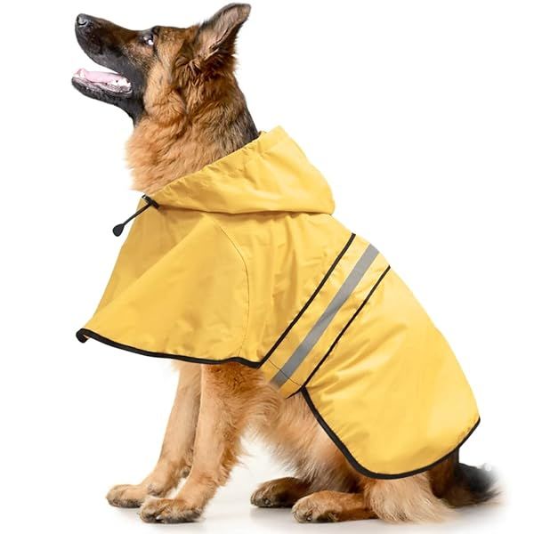 Ezierfy Hooded Dog Rain Coats Reflective Adjustable Lightweight Waterproof Slicker Poncho for Small Medium Large Dogs Yellow X-Large