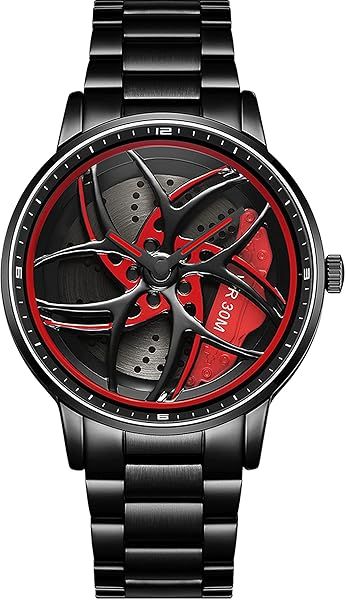 findtime Men's Watch Designer 3D Skeleton Rotation Car Wheel Stainless Steel Leather Band Wrist Watches for Men Analog Quartz Watch Daily Life