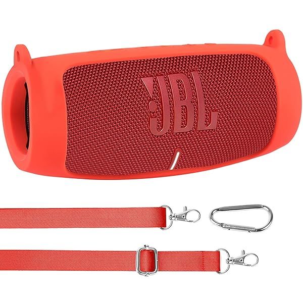 JBL Charge 5 Waterproof Bluetooth Speaker Silicone Cover Case Portable Travel Case with Carabiner Protective Skin Red Case by co2CREA