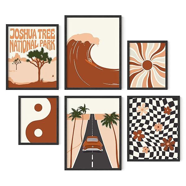 HAUS AND HUES Boho Art Wall Decor for Stylish Gallery Walls with Sun and Joshua Tree Prints in Black Frame