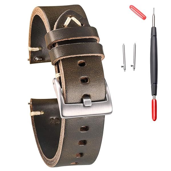 Hemsut Leather Watch Bands Horween Leather Strap for Men 18 to 24mm Quick Release Handmade Vintage Replacement Wrap